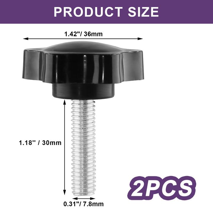 LifCratms M8 x 30mm Thread Star Knob 2Pcs, Plastic Hex Shaped Clamping Knob Handle Hand Tightening Screw for Umbrella Base Replacement - Image 3